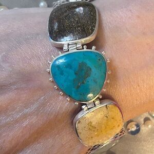 Silpada vintage Turquoise and Multistone Sterling Silver Bracelet, solid.